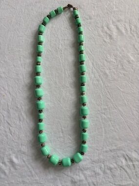 J. Crew Seafoam Green Beaded Necklace with Gold Accent Spacers